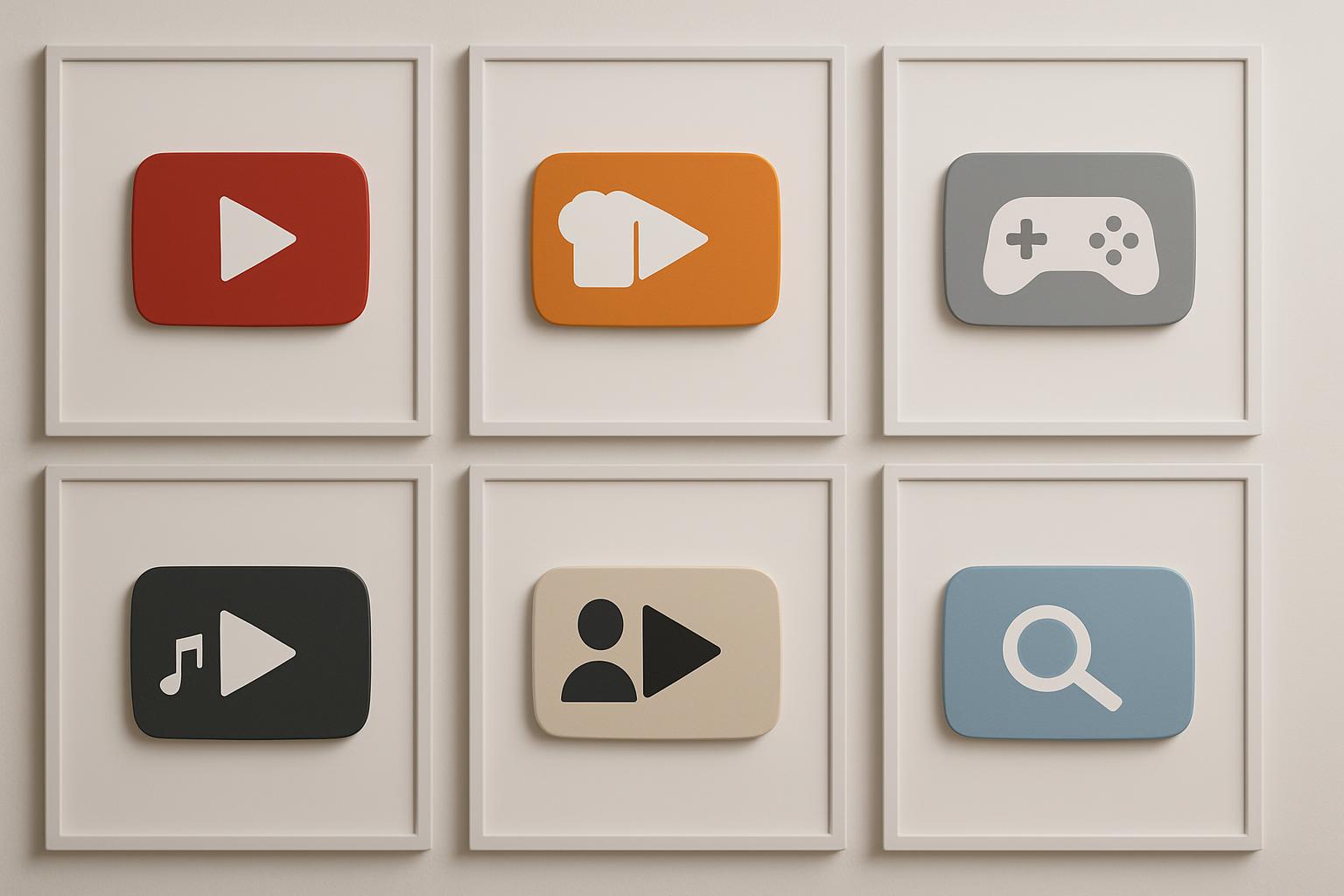 A collection of YouTube video controls within individual squares.