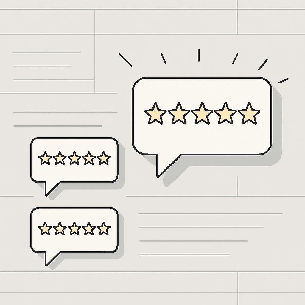 Collection of two speech bubbles featuring four-star ratings.